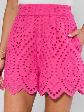 Skies Are Blue Hot Pink Eyelet High-Waist Shorts
